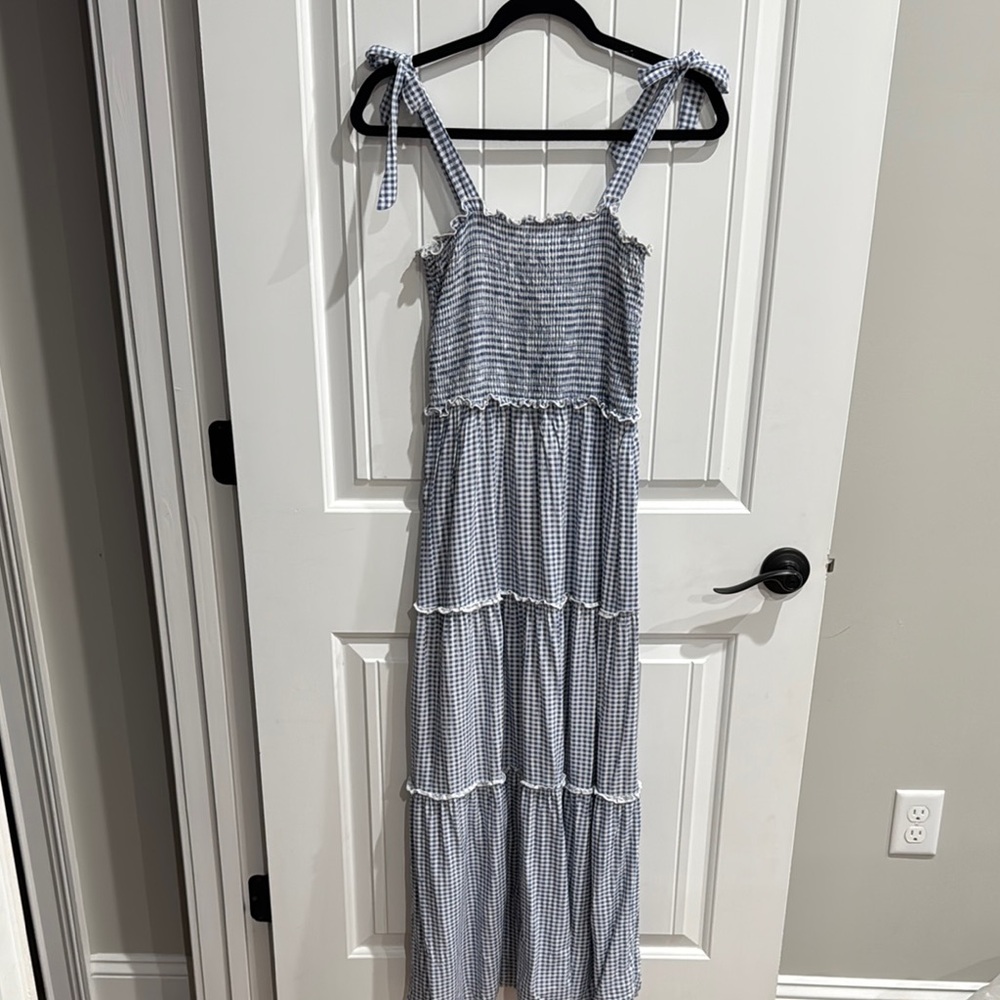 Blue and White Gingham Maxi Dress